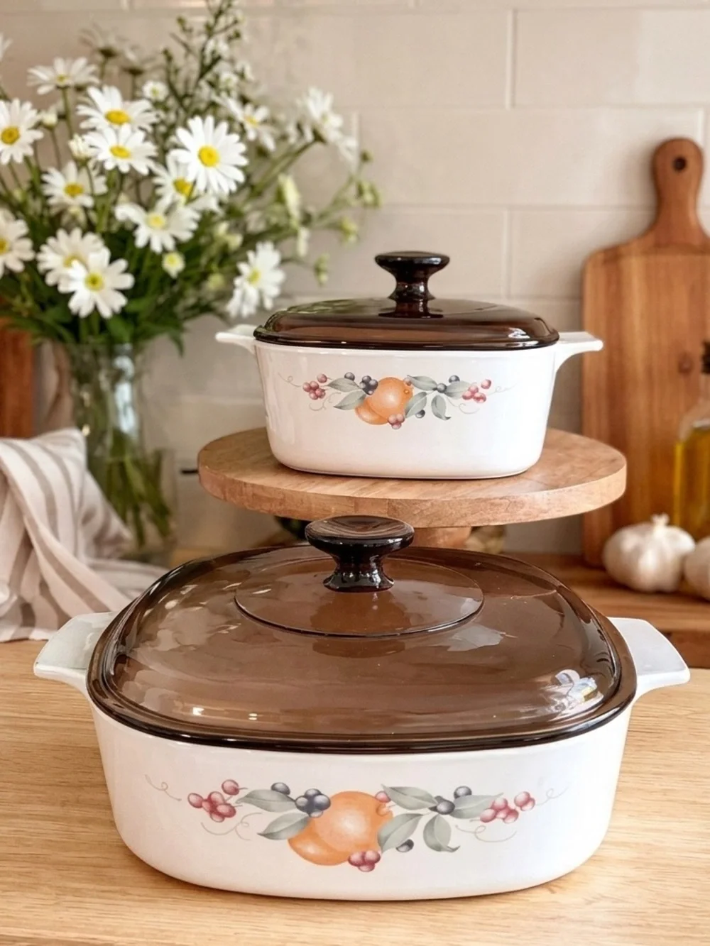 Corningware 1992 Abundance A-1 1/2B 1.5L / A-2B 2L Casserole Dishes w/ Lids